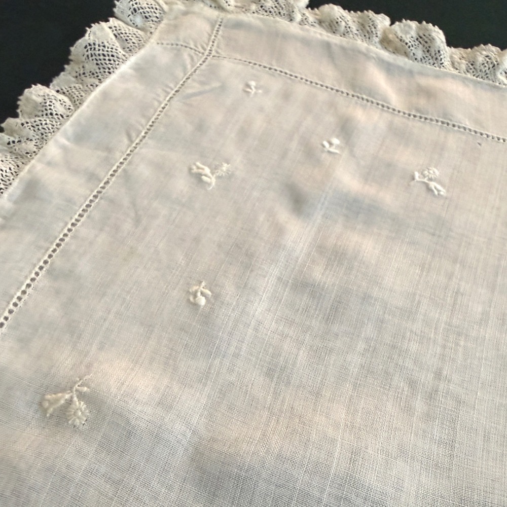 Vintage Swiss Made Spun Rayon Lace Trim Embroidered Boudoir Pillow Sham White
